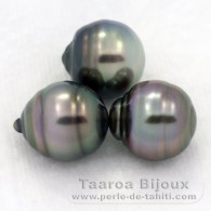 Lote de 3 Perlas de Tahiti Anilladas B de 9.6 a 9.7 mm