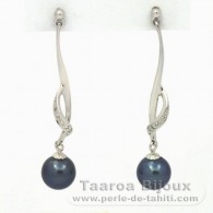 Aretes de Plata y 2 Perlas de Tahiti Redondas 1 B & 1 C 8.1 mm