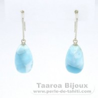 Aretes de Oro Blanco 14Kl y 2 Larimar - 14 x 8.3 x 7.2 mm - 2.73 gr