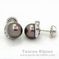 Aretes de Plata y 2 Perlas de Tahiti Redondas C 8.8 mm