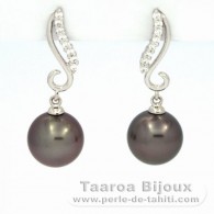 Aretes de Plata y 2 Perlas de Tahiti Redondas C 9.6 y 9.7 mm