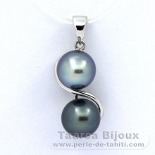 Colgante de Plata y 2 Perlas de Tahiti Semi-Barrocas B 8 mm