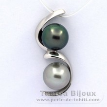 Colgante de Plata y 2 Perlas de Tahiti Semi-Barrocas B 8.9 mm