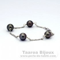Pulsera de Plata y 4 Perlas de Tahiti Redondas B  8 a 8.2 mm