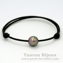 Pulsera de Algodn y 1 Perla de Tahiti Semi-Barroca C 9.7 mm