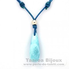 Collar de Algodn + Plata y 1 Larimar - 25 x 9 mm - 2.9 gr