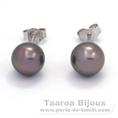 Aretes de Plata y 2 Perlas de Tahiti Redondas C 8.2 mm