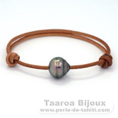 Pulsera de Cuero y 1 Perla de Tahiti Anillada C 12 mm