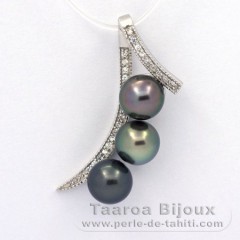 Colgante de Plata y 3 Perlas de Tahiti Redondas C 8.3 mm
