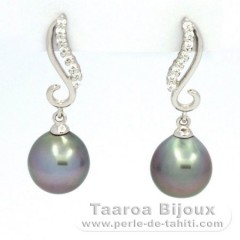 Aretes de Plata y 2 Perlas de Tahiti Semi-Barrocas B 9.3 mm