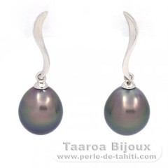 Aretes de Oro blanco 18Kl y 2 Perlas de Tahiti Semi-Barrocas B 9.1 y 9.2 mm