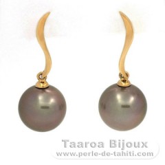 Aretes de Oro 18Kl y 2 Perlas de Tahiti Redondas B 10.3 y 10.4 mm