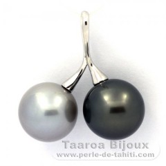 Colgante de Plata y 2 Perlas de Tahiti Redondas C 13.6 y 13.7 mm