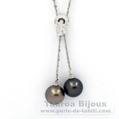 Collar de Plata y 2 Perlas de Tahiti Redondas B/C 12 y 12.2 mm