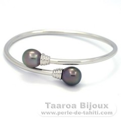Pulsera de Plata y 2 Perlas de Tahiti Semi-Barrocas B 10.3 mm