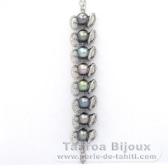 Pulsera de Plata y 8 Perlas de Tahiti Semi-Barrocas B  8.6 a 8.8 mm