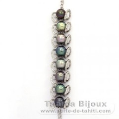 Pulsera de Plata y 8 Perlas de Tahiti Semi-Barrocas B  9.2 a 9.8 mm