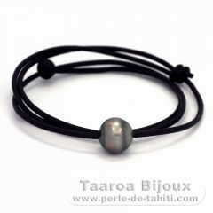 Collar de Cuero y 1 Perla de Tahiti Anillada C 12.7 mm
