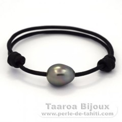 Pulsera de Cuero y 1 Perla de Tahiti Semi-Barroca B 11.5 mm