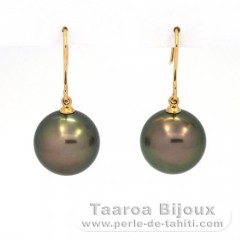 Aretes de Oro 18Kl y 2 Perlas de Tahiti Redondas B/C 13.2 y 13.3 mm