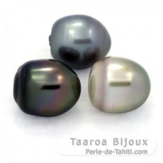 Lote de 3 Perlas de Tahiti Semi-Barrocas C de 12.2 a 12.4 mm