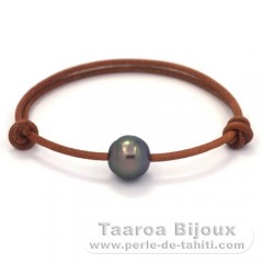 Pulsera de Cuero y 1 Perla de Tahiti Semi-Barroca C 11.9 mm