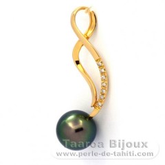 Colgante de Oro 18Kl + 7 diamantes 0.01 Quilates HS1 y 1 Perla de Tahiti Redonda Top Gem 9.3 mm