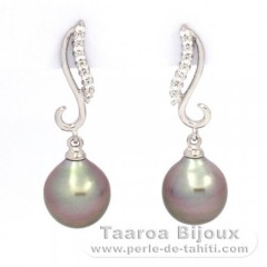 Aretes de Plata y 2 Perlas de Tahiti Semi-Barrocas B 9.2 mm