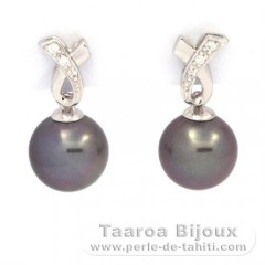 Aretes de Plata y 2 Perlas de Tahiti Redondas C 9.1 mm