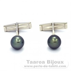 Mancuernas de Plata y 2 Perlas de Tahiti Semi-Redondas C 9.3 mm