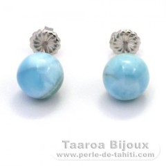 Aretes de Plata y 2 Larimars - 10.2 mm - 3.15 gr