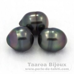 Lote de 3 Perlas de Tahiti Anilladas B de 9.2 a 9.7 mm