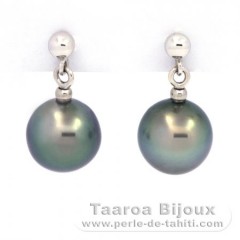 Aretes de Oro blanco 18Kl y 2 Perlas de Tahiti Semi-Redondas B 8.4 mm