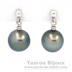 Aretes de Oro blanco 18Kl y 2 Perlas de Tahiti Semi-Redondas B 8.4 mm