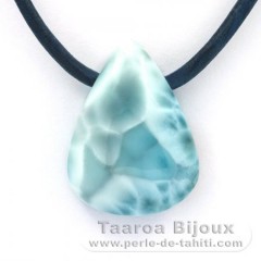 Collar de Cuero y 1 Larimar - 24 x 18 x 9 mm - 6.9 gr