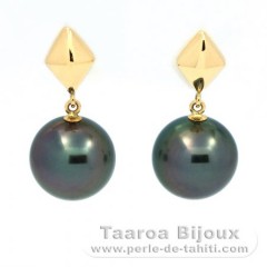 Aretes de Oro 18Kl y 2 Perlas de Tahiti Redondas B 8.3 mm