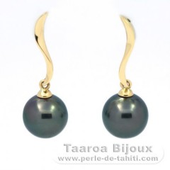 Aretes de Oro 18Kl y 2 Perlas de Tahiti Redondas B 8.6 mm