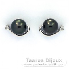 Aretes de Plata y 2 Perlas de Tahiti Redondas B 8.2 mm