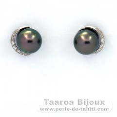 Aretes de Plata y 2 Perlas de Tahiti Semi-Redondas C 8.5 mm