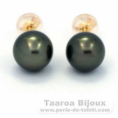 Aretes de Oro 18Kl y 2 Perlas de Tahiti 1 Redonda 1 Semi-Redonda B 8 mm