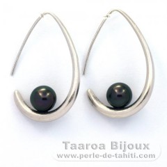 Aretes de Plata y 2 Perlas de Tahiti Redondas C 8 mm