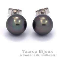 Aretes de Plata y 2 Perlas de Tahiti Redondas C 8.6 mm