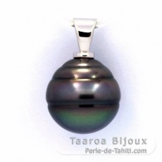 Colgante de Plata y 1 Perla de Tahiti Anillada B/C 13 mm