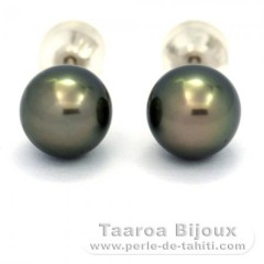 Aretes de Plata y 2 Perlas de Tahiti Redondas B/C 8.6 mm