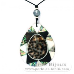 Collar de Algodón y 1 Perla de Tahiti Semi-Rodonda C 9.4 mm