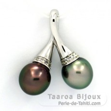 Colgante de Plata y 2 Perlas de Tahiti Semi-Barrocas B 9.1 y 9.3 mm