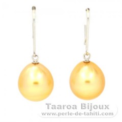 Aretes de Oro blanco 18Kl y 2 Perlas de Australia Semi-Barrocas B 10.3 mm