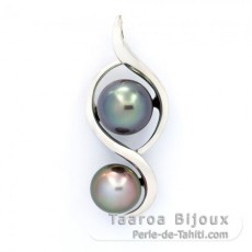 Colgante de Plata y 2 Perlas de Tahiti Semi-Barrocas B 8.7 et 9.7 mm