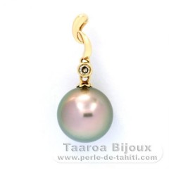 Colgante de Gold 14k + 1 diamante y 1 Perla de Tahiti Redonda C 13.3 mm