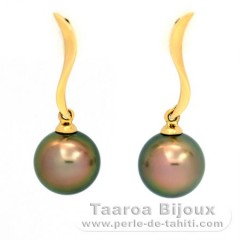Aretes de Oro 18Kl y 2 Perlas de Tahiti Redondas B 8.8 mm